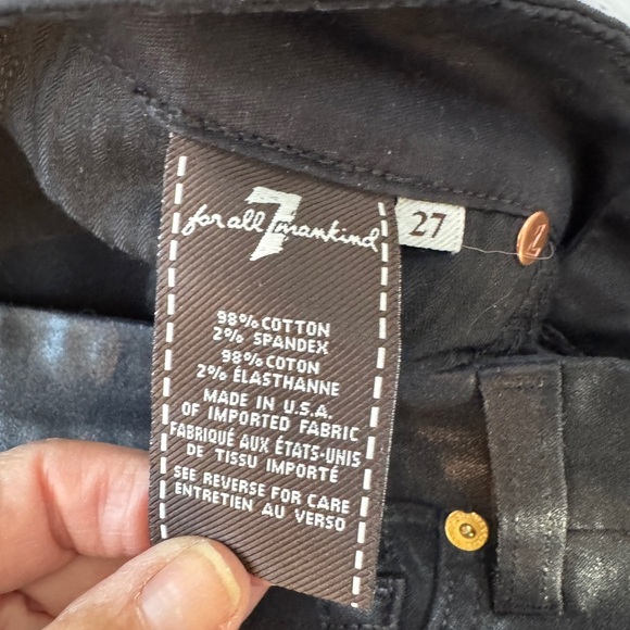 NWT 7 For All Mankind High Waist Ankle Skinny in Black Coated Stretch Jeans 27 - Picture 9 of 10
